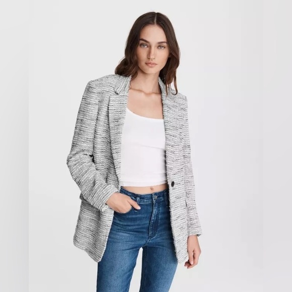 Rag & Bone Ames Deconstructed Tweed Cotton Blazer in Black and White Sz6 - Picture 4 of 11